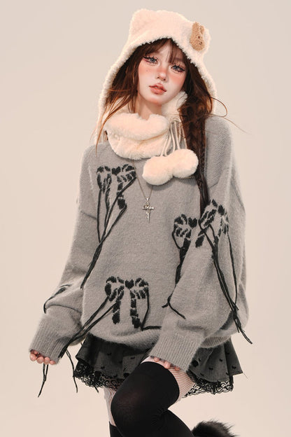 Gray Corien Bows Rim Loos Sweater