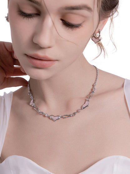 Sweet Love Jewel Ribbon Zircon Chain Necklace