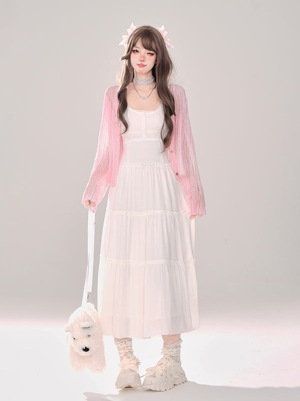 Moonlight Sheer Summer Knit Cardigan + Suspender Dress