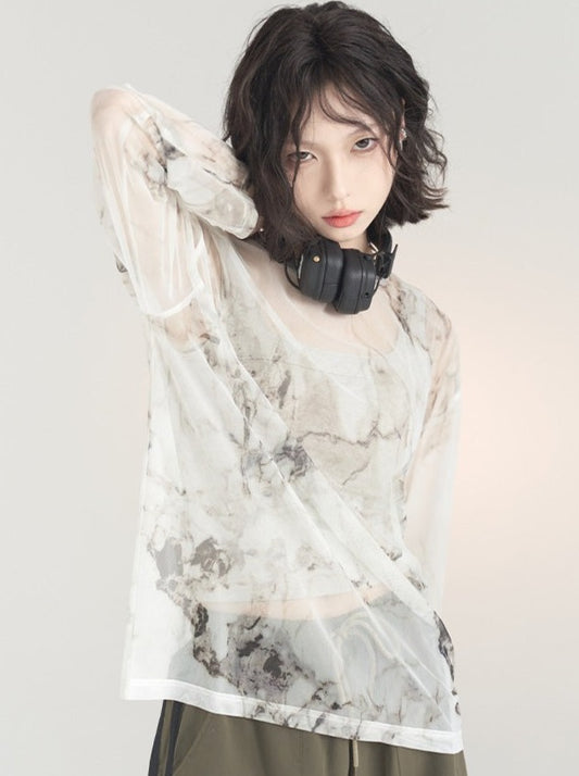 Lockeres Oberteil aus transparentem Netz