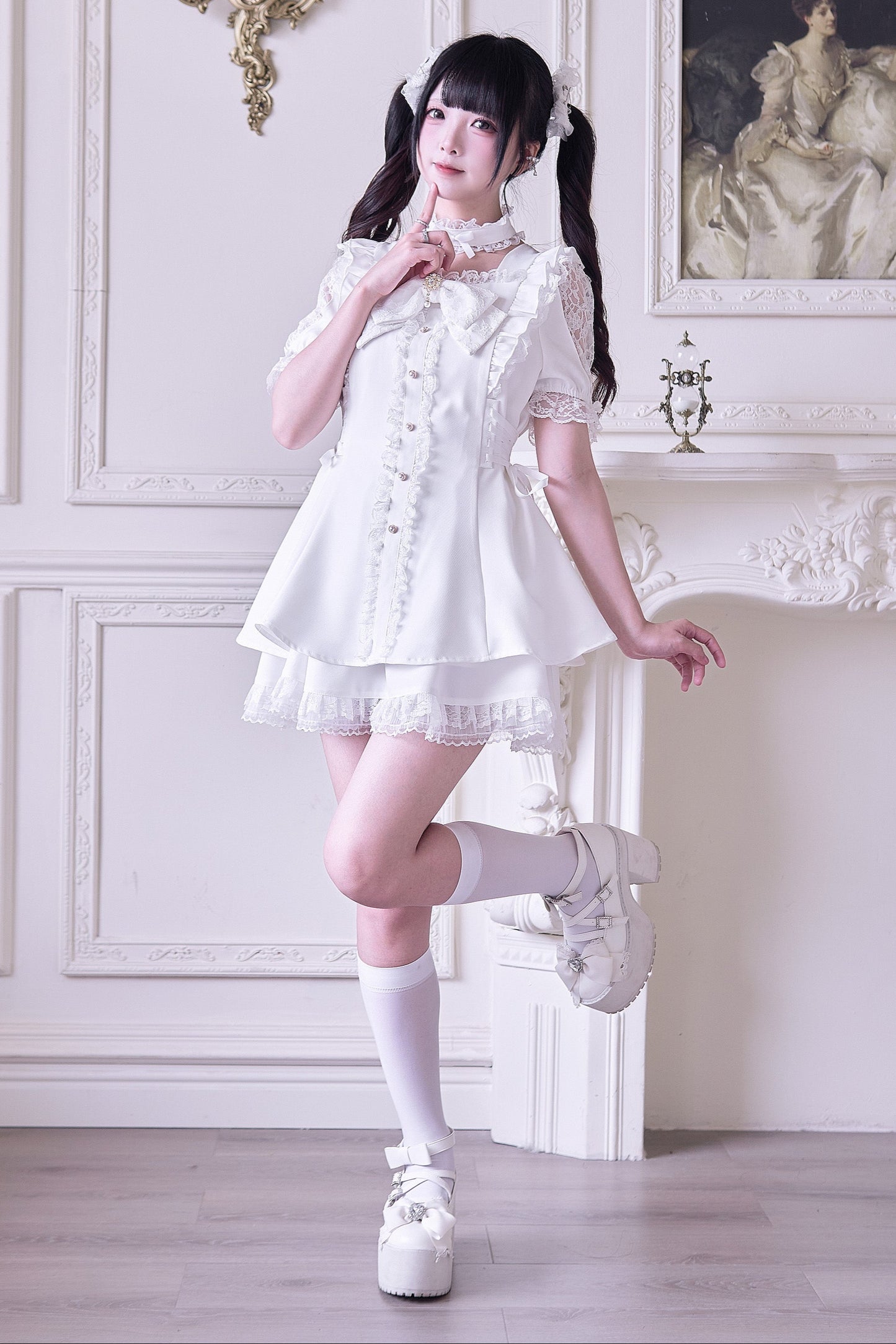 Mine striped lace puff sleeve top + short skirt