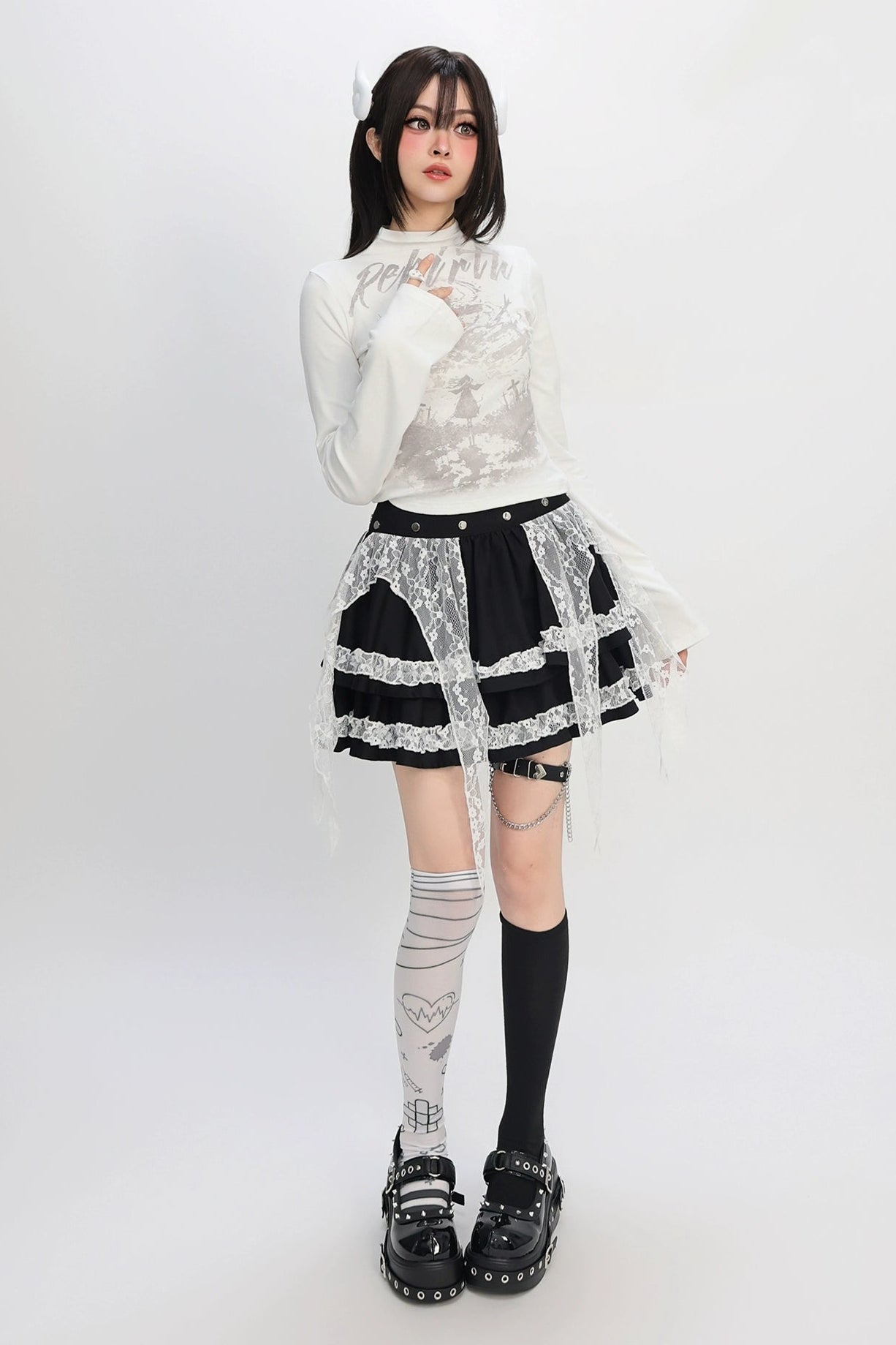 サブカルスモールタートルネックトップス