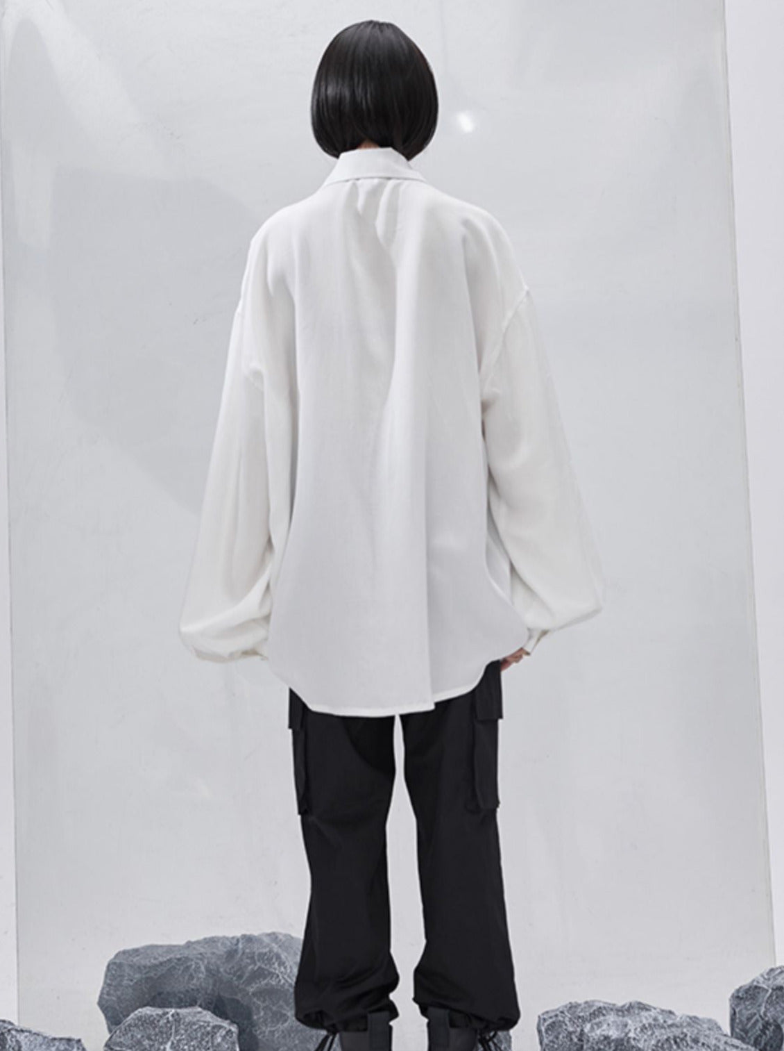 Loose Draped Tencel Long Sleeve Shirt