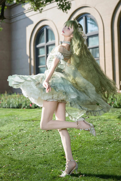 [Order Deadline: April 5] Green Fairy Wizard Floral Lolita Dress + Full Set + Accessories