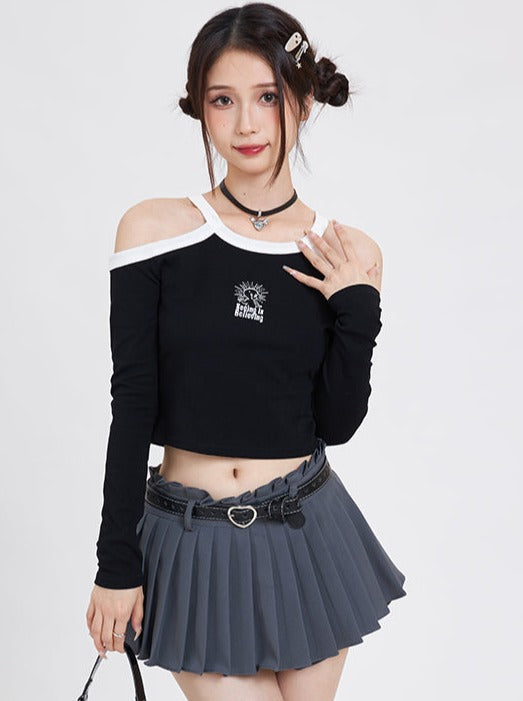 Open Shoulder Short Bicolor Tops