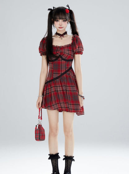 Open Neck Rock Girl Check Dress