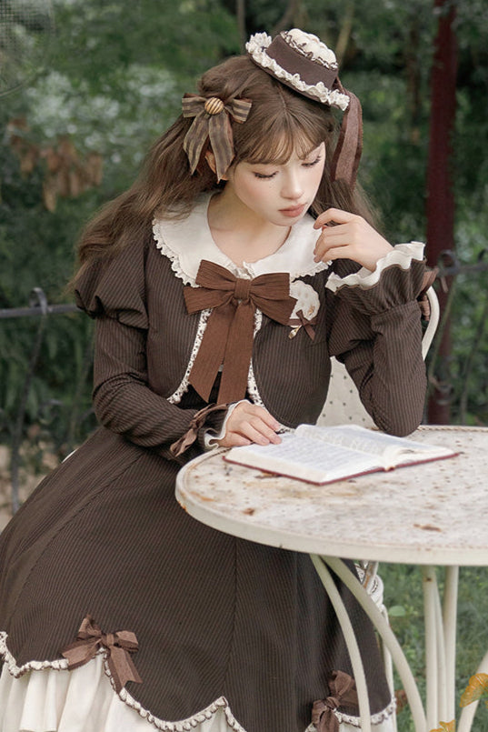 Hazelnut Chocolate Faux Two-piece Dress + Cake Hat