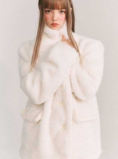 Snow Macaron Wool Fur Jacket