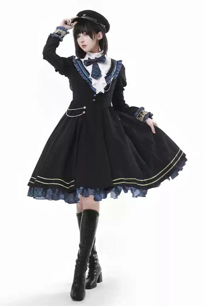 black sailor dress Vintage Design 60's Sailor Black Satin Flare Swing Dress US8 (EU40) main image 0