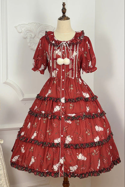 [Pre-order Deadline: January 31] Forest Berry Rabbit Series Daily Puff Sleeve Dress