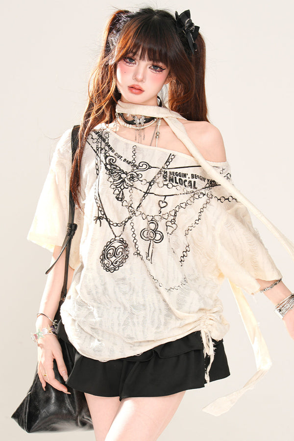 地雷ワンショルダールーズトップス