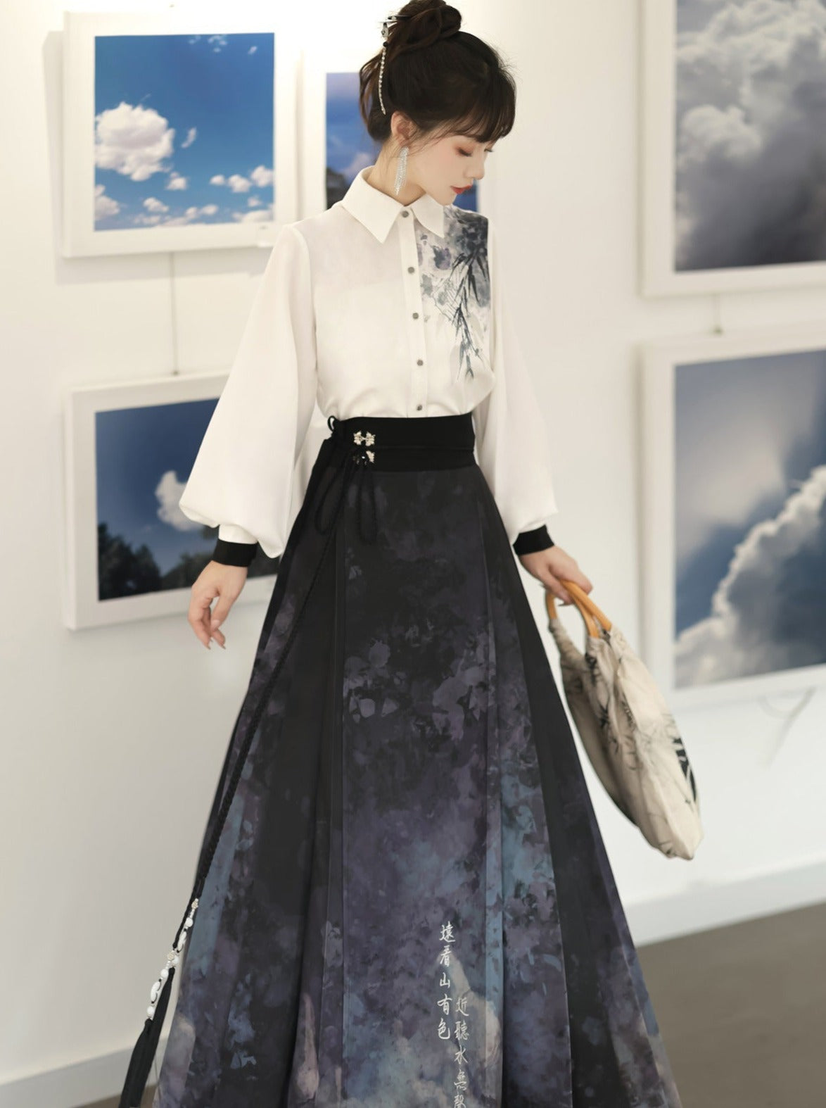 Chic china shirt + mode long skirt