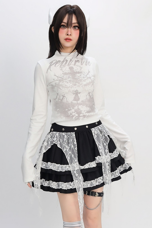 サブカルスモールタートルネックトップス