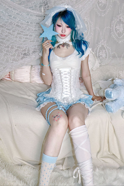 Y2Kドットレースレッグループ付きパンツ