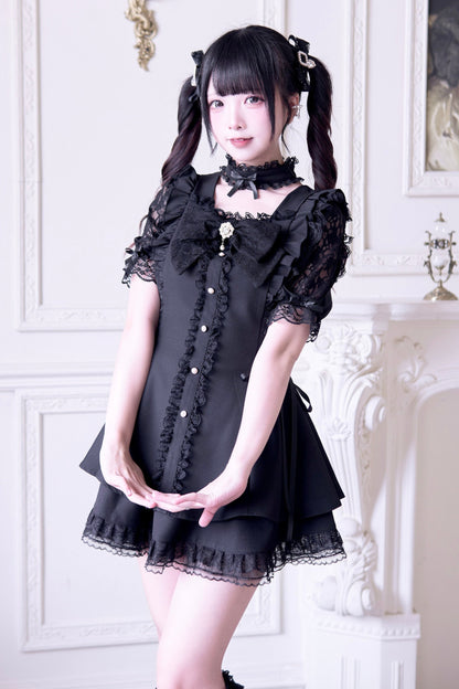 Mine striped lace puff sleeve top + short skirt