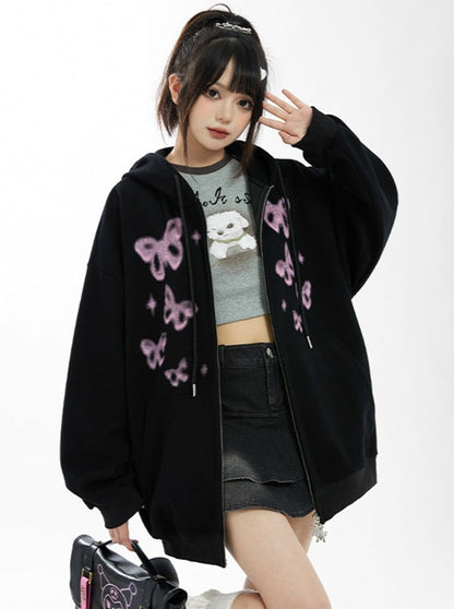 Bag Lace-up Butterfly Over Hooded Hoodie