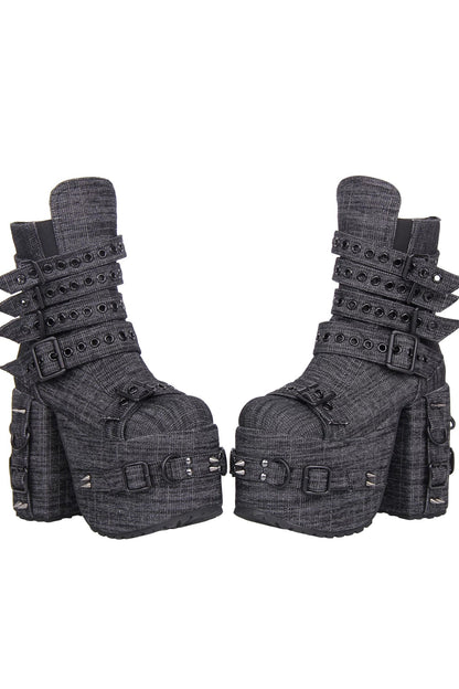 Punk Denim Chunky Heel Boots