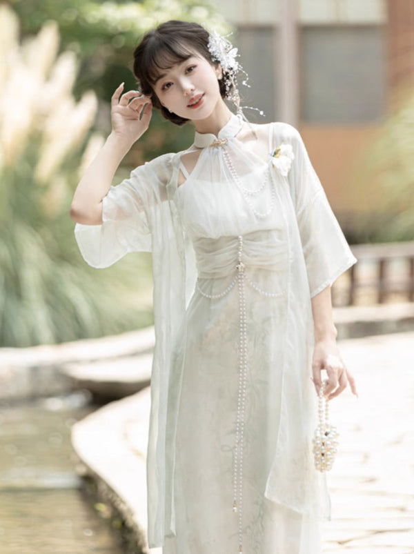 China Halter Neck Suspender Dress + Sheer Jacket