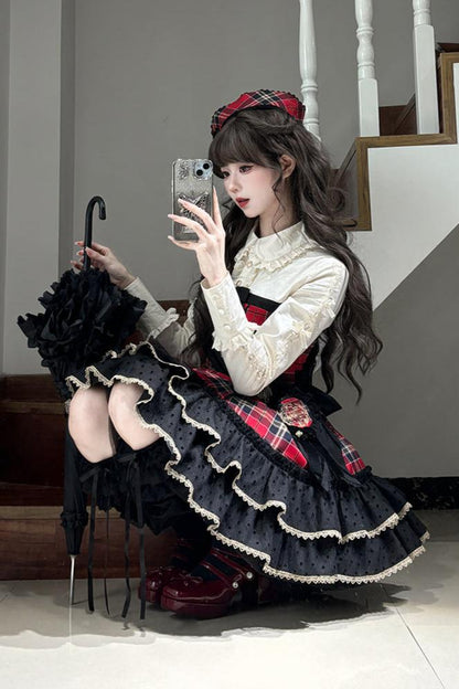 [Reserved product] Sweet Tea Bearitle Idol Check Dress Cape Suit