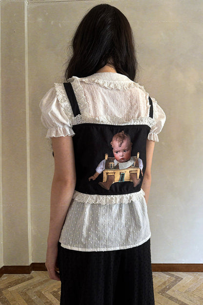 Puppen-Print-Spitzenband-Weste