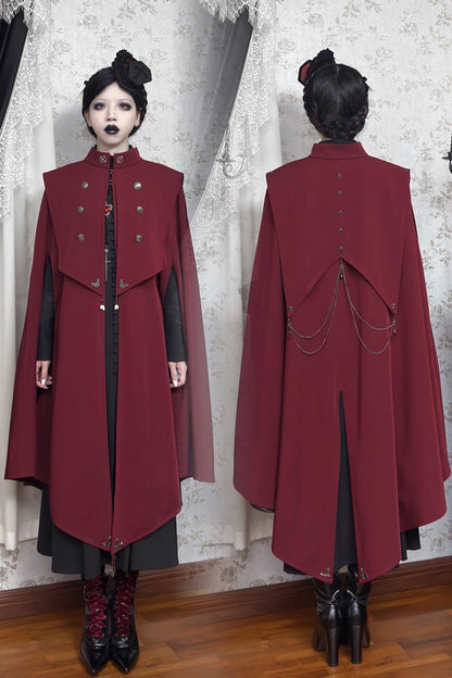 【9月5日予約締切】Dark Red/Dark Green Gothic Chain Layered Lace Cape Coat(Short Length/Long Length)