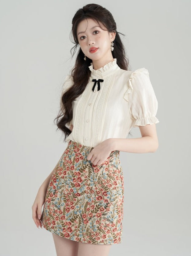 Little Ribbon Summer Girly Top + Flower Skirt