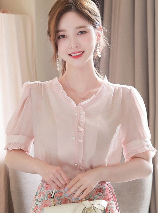 スイートVネックシフォンシャツ