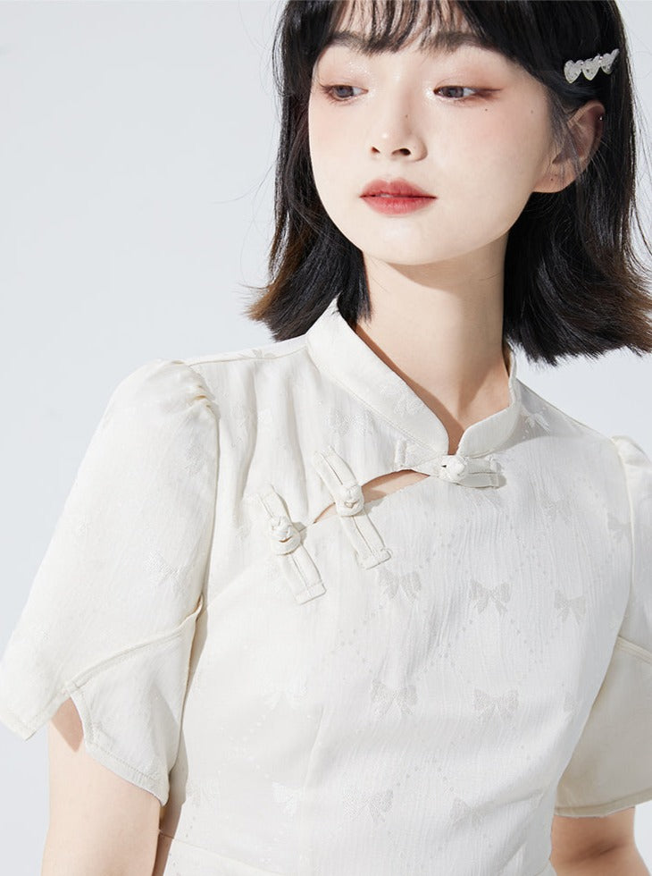 Asymmetric China Summer White Dress