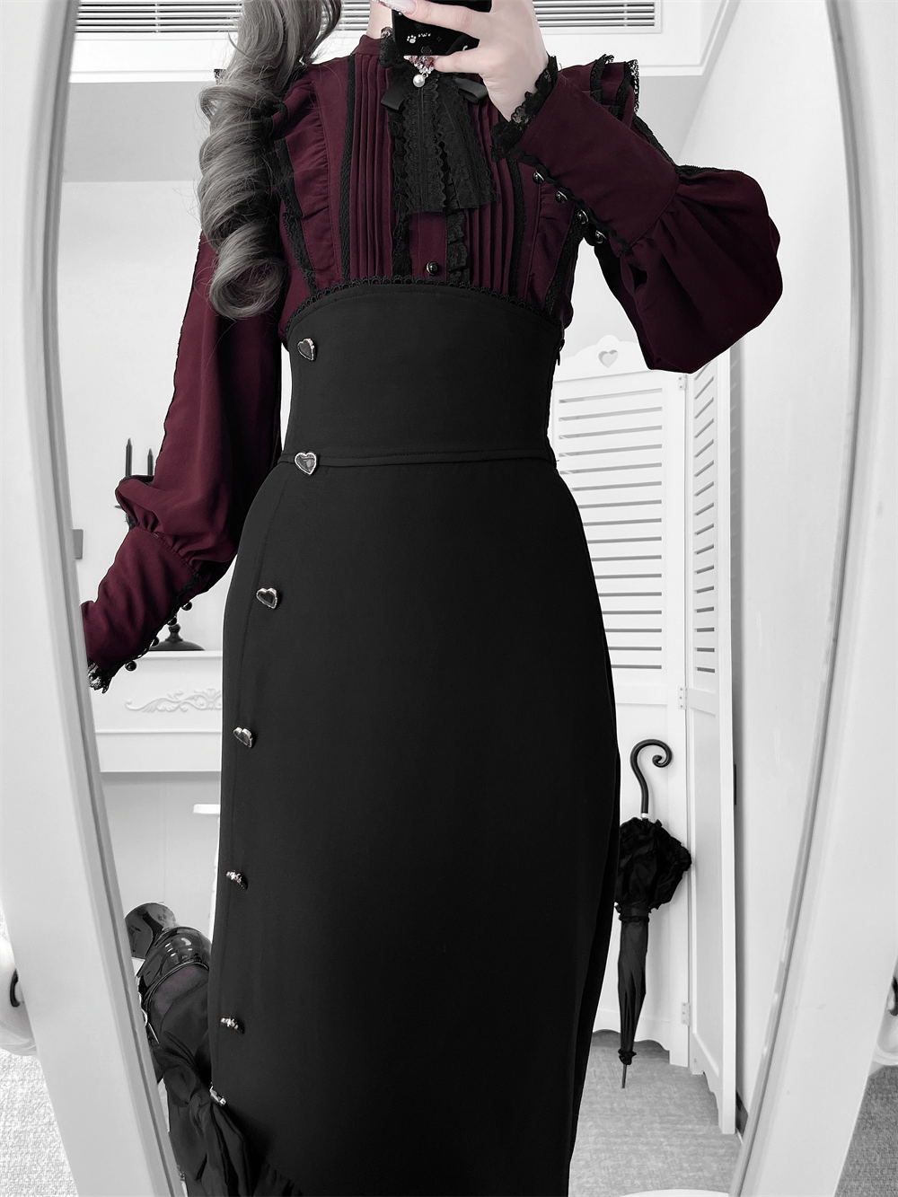 【数量限定】Heartbeat Love Songクリアエレガントリボンシャツ＋フィッシュテールスカートセット