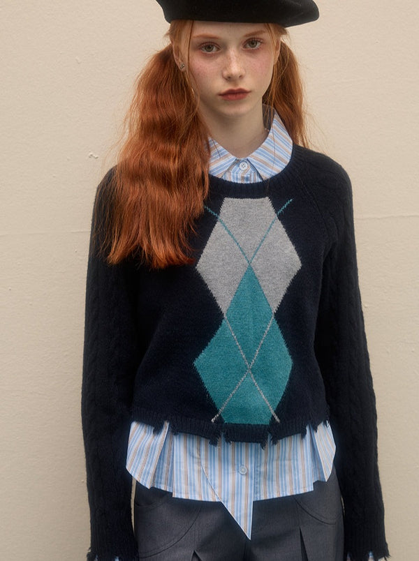 ダイヤモンドチェックタイトニット