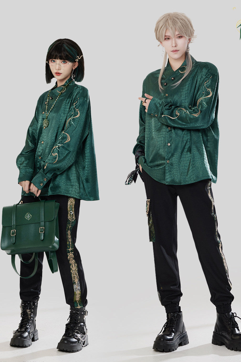 Jade Moon Dragon Embroidered Chinese Shirt + Moon Pocket Pants