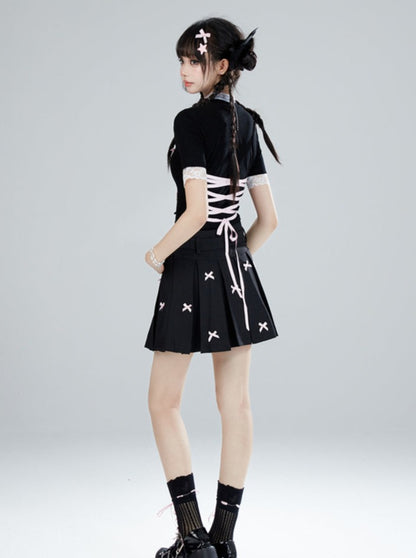 Limited time 95% off 11SH97 sweet hot girl pleated skirt women's summer design sense bow thin A-line skirt