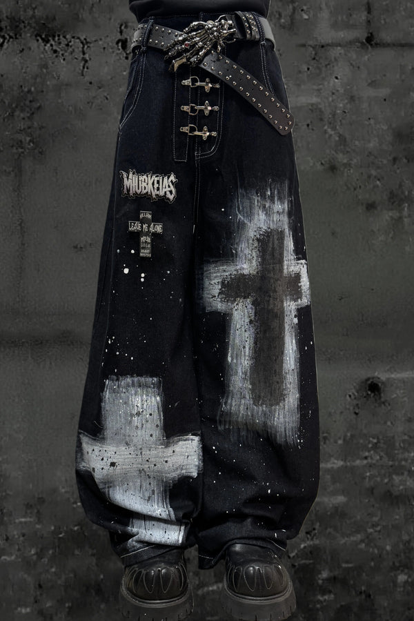 インクスプラッシュドグラフィティデニムパンツ+ベルト