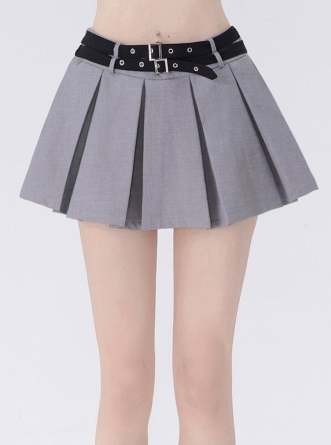 Gray College Style Pleated Skirt