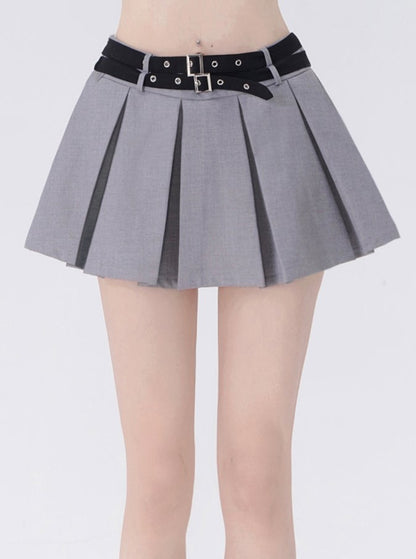 Gray College Style Pleated Skirt