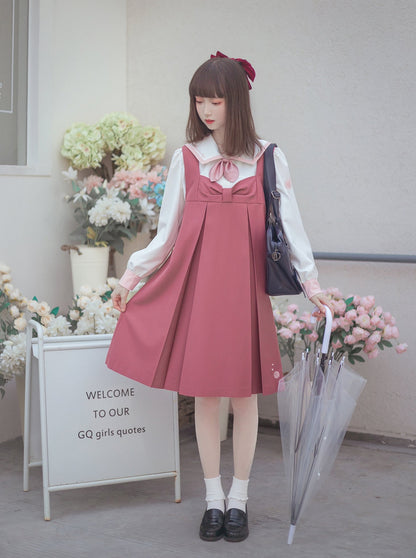 Milk pink skirt + sweet college blouse