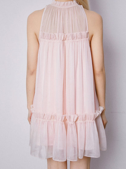 Music Box Peach Pleated Babydoll Sleeveless Dress