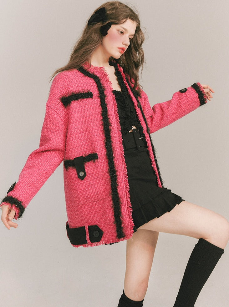 Vivid Pink Tweed Long Jacket