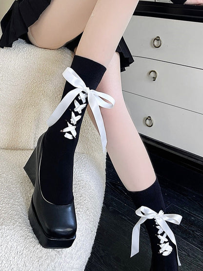 Ribbon Lace-up Strap Socks