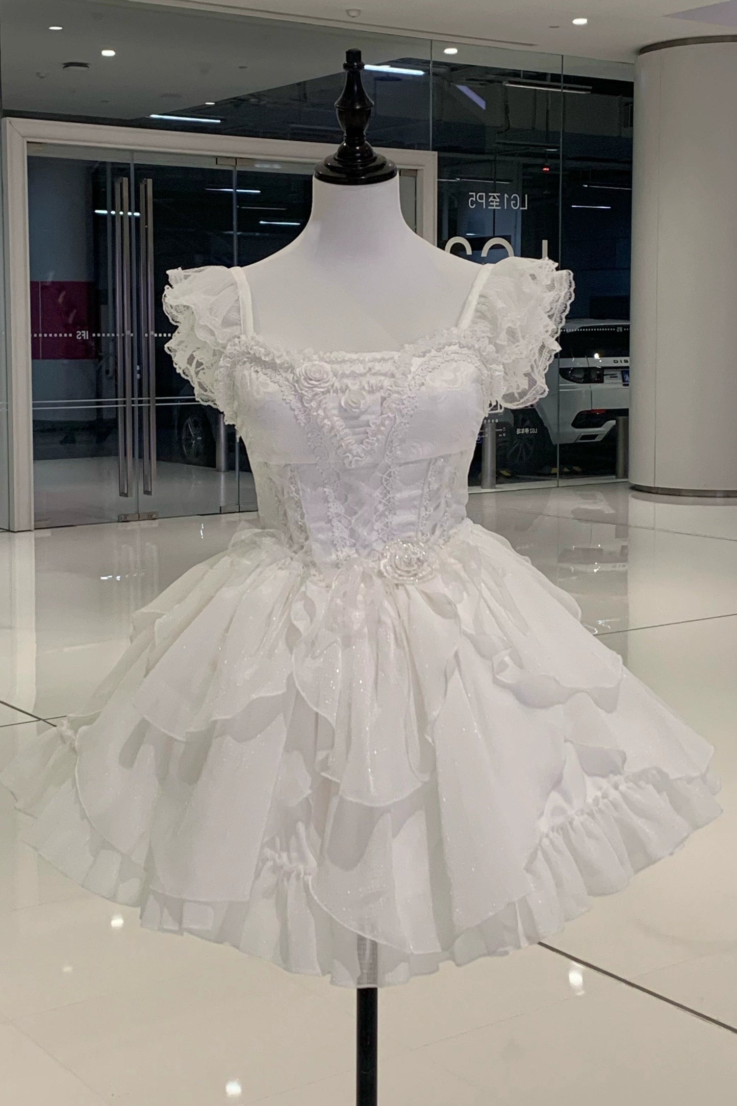 ホワイトムーンフィッシュボーンライトプリンセスロリータドレス