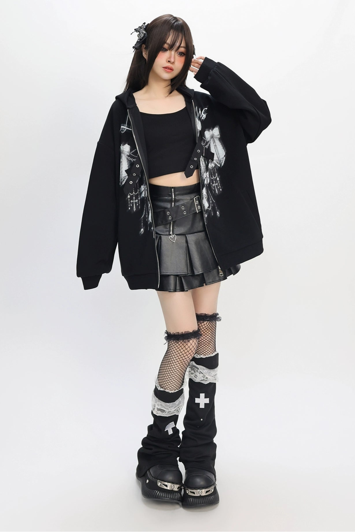 シャイニングガールフリースライトアジアンフード付きパーカー