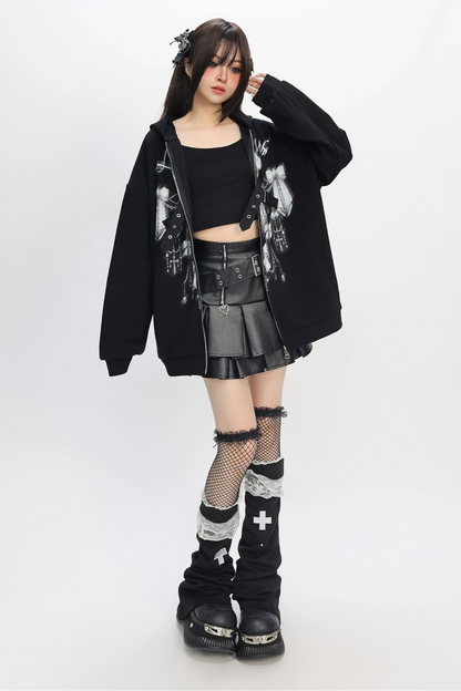 シャイニングガールフリースライトアジアンフード付きパーカー