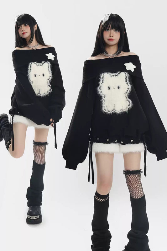 Cat Off-Shoulder Sweater