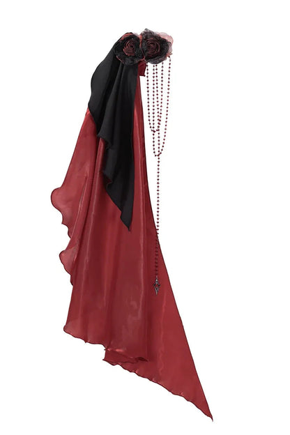【10月8日予約締切】Ouji Fashion Black Red Gothic Ruffle Prince Lolita Full Set(Jewel Chain Ruffle Jabot Shirt + Rose Accessory Gothic Embroidered Corset Belt + Black Wide-Leg Pants + Rose Beaded One-Shoulder Cape)