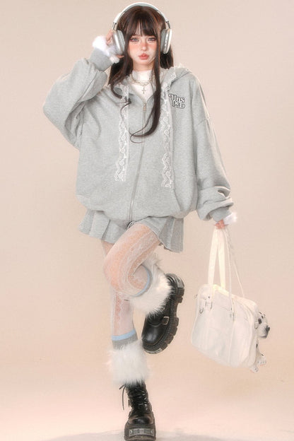 レースフーディースウェットシャツジャケット