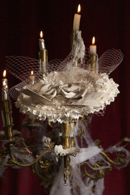 French Rococo Elegant Rabbit Ear Cap + Mesh Flat Cap + Mesh Bow Cap