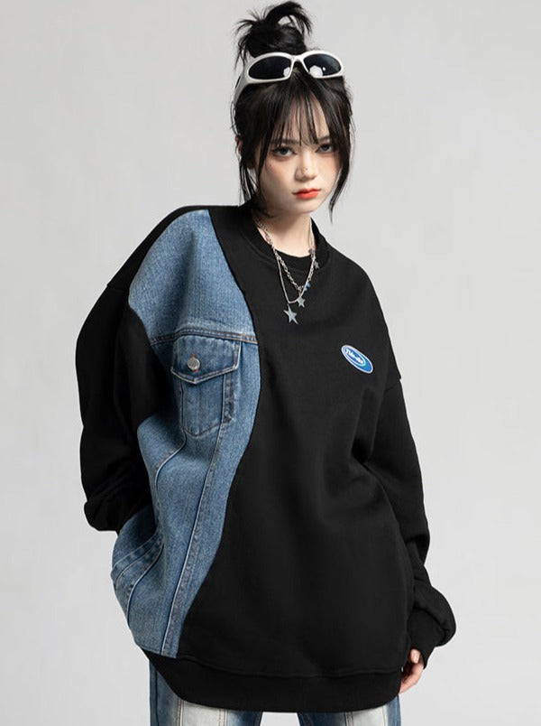 Denim Asymmetrical Design Sweatshirt