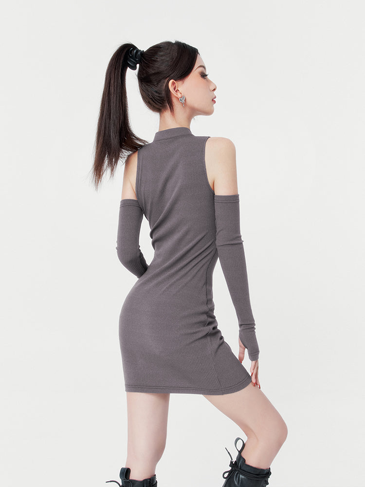 Split Padded Rib Knit Cheongsam &amp; Long Arm Cover