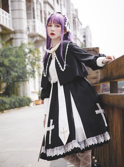 Cross Elegant Lolita Dress + Short Jacket + Hairband + Veil + Collar