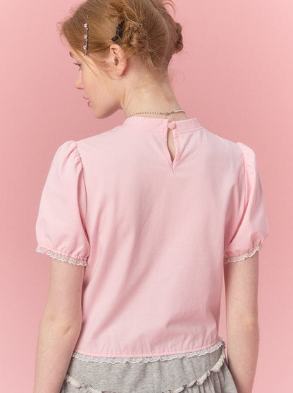 Sweet Lace Puff Sleeve T-shirt